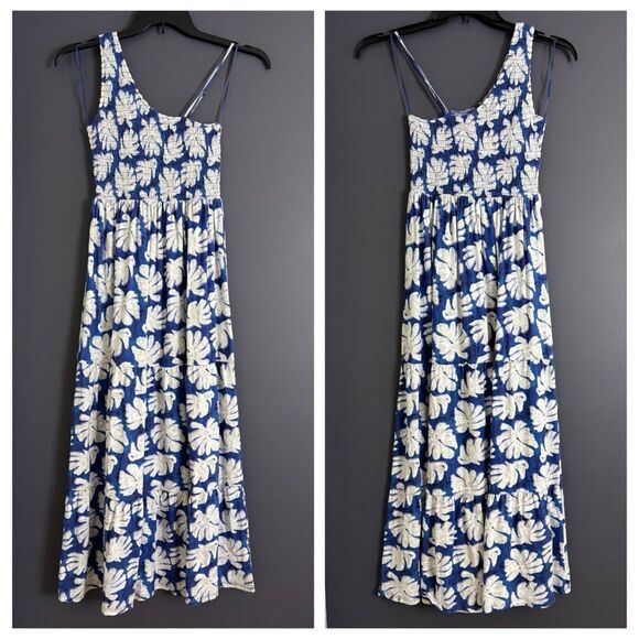 NZT NIC & ZOE Blue & White Shadow Palm One-Shoulder Smocked Dress Sz. Medium NEW - Picture 3 of 15